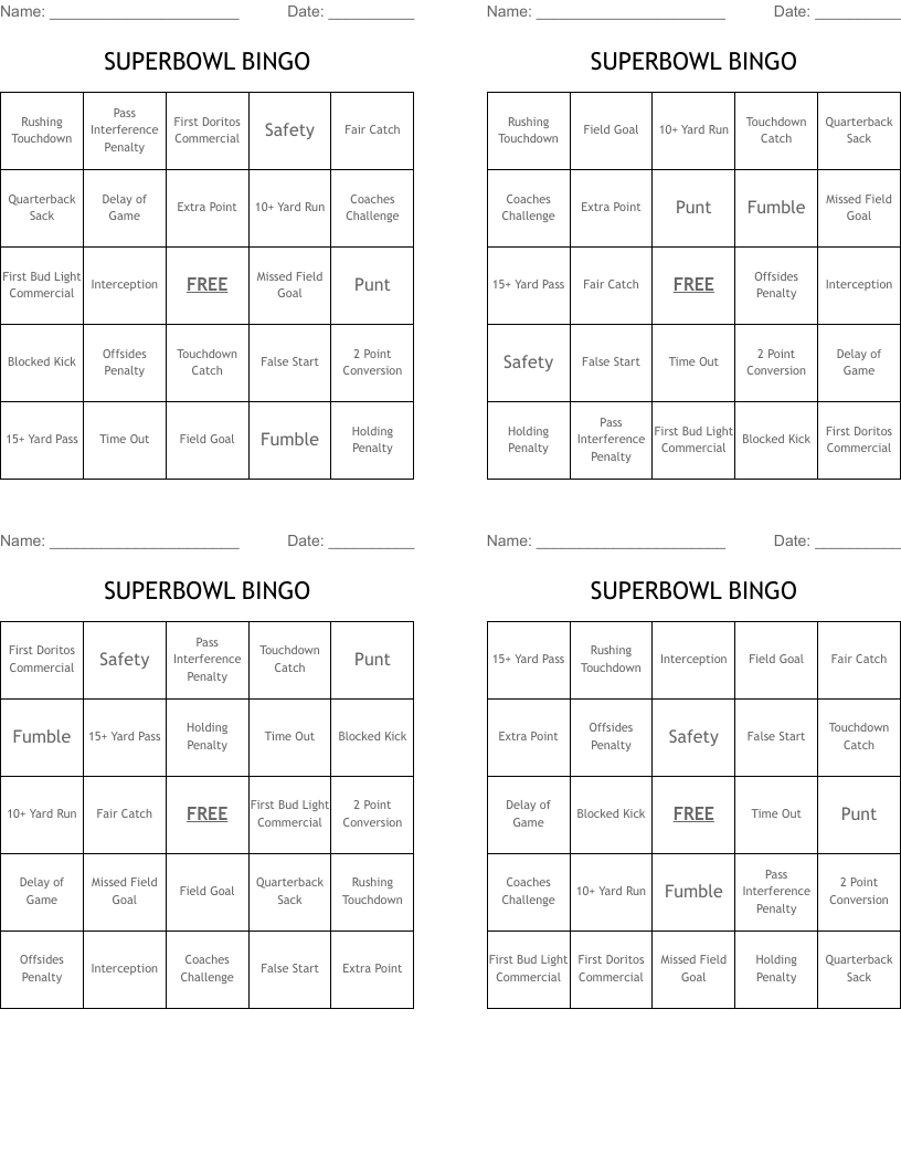 SUPERBOWL BINGO