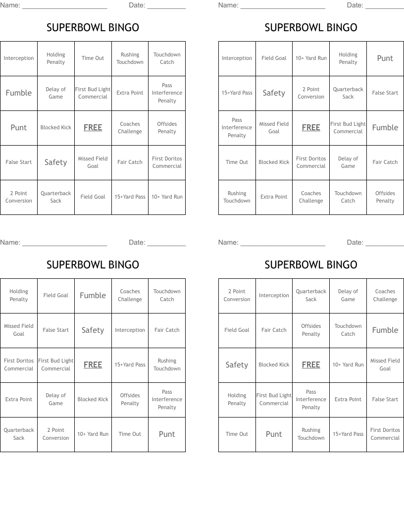 SUPERBOWL BINGO