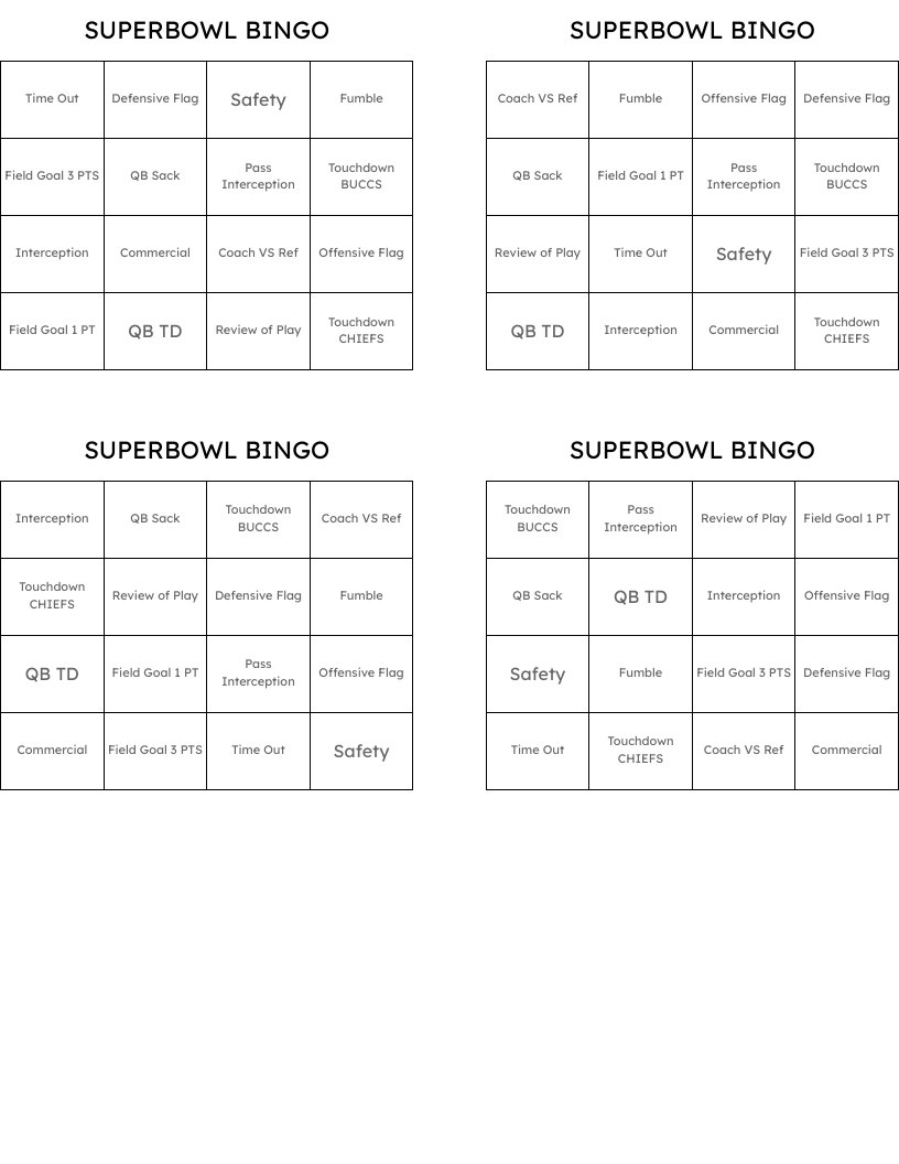 SUPERBOWL BINGO