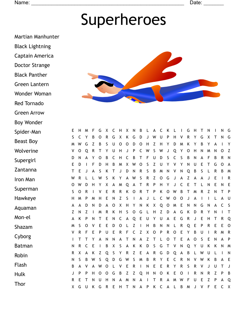 Superheroes Word Search