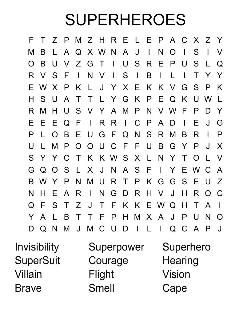 SUPERHEROES Word Search