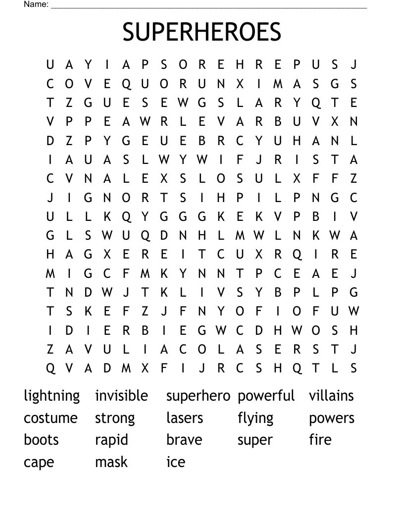 SUPERHEROES Word Search