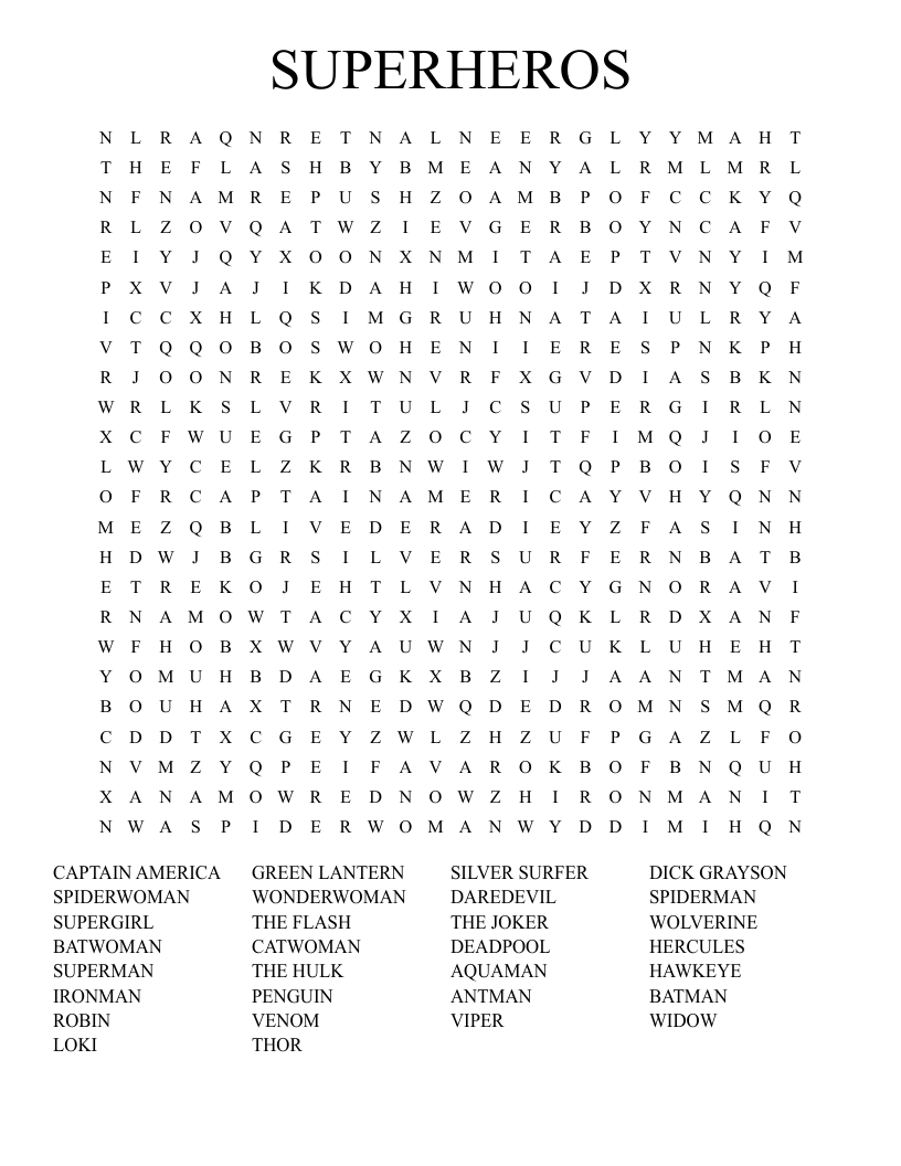 SUPERHEROS Word Search