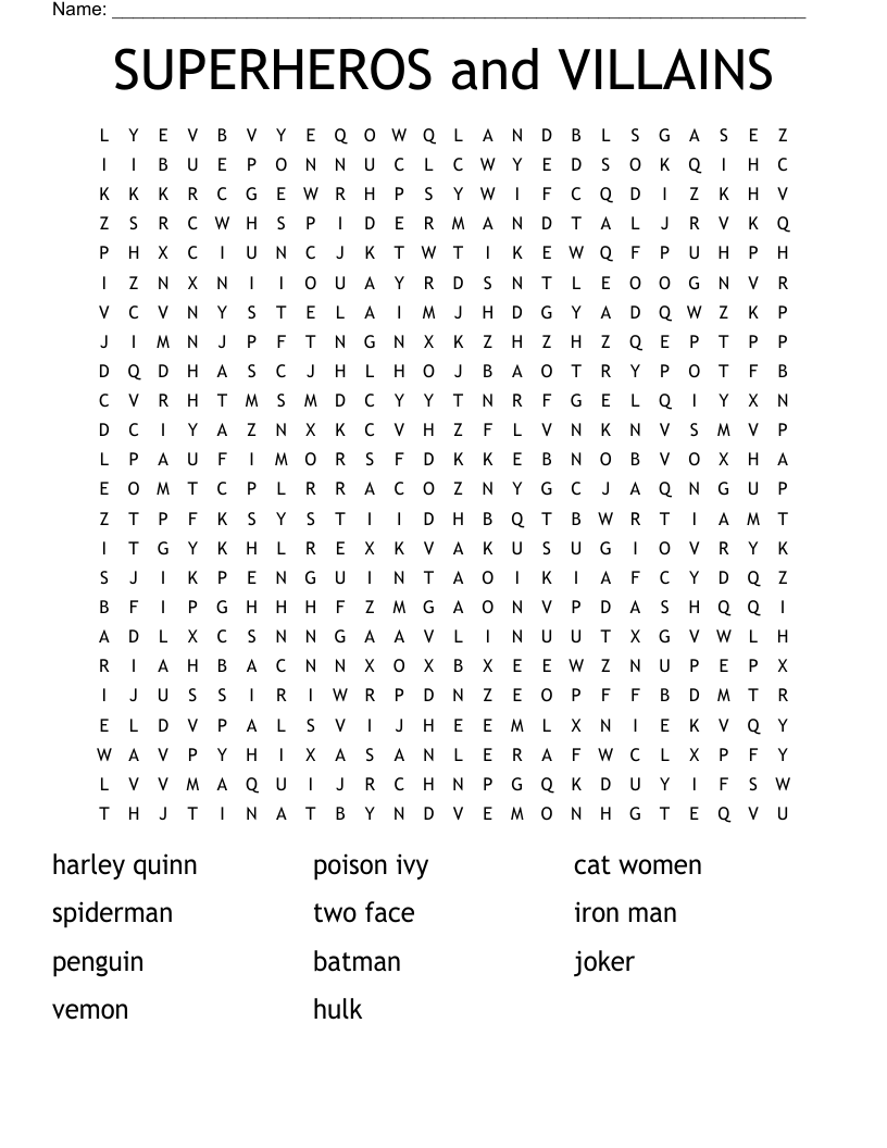 SUPERHEROS and VILLAINS Word Search