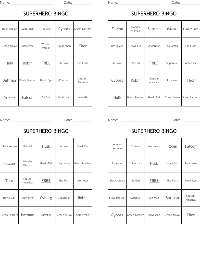 SUPERHERO BINGO