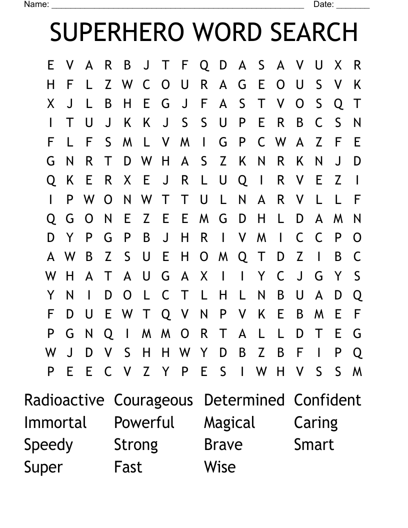 SUPERHERO WORD SEARCH