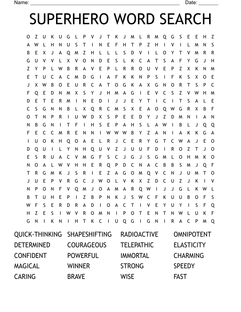 SUPERHERO WORD SEARCH