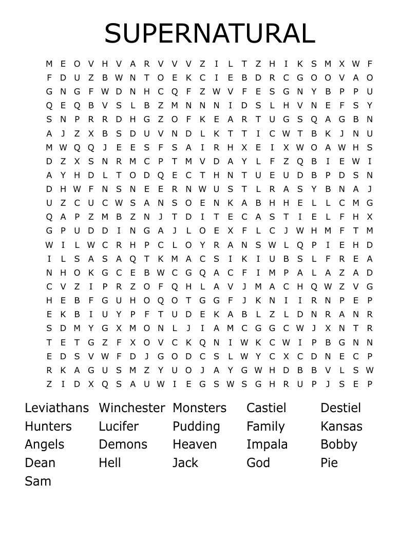 SUPERNATURAL Word Search