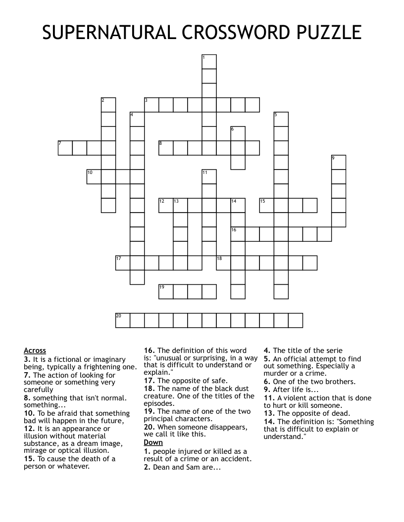 SUPERNATURAL CROSSWORD PUZZLE