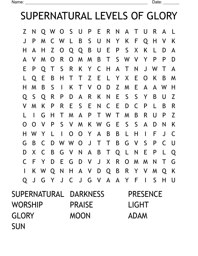SUPERNATURAL LEVELS OF GLORY Word Search