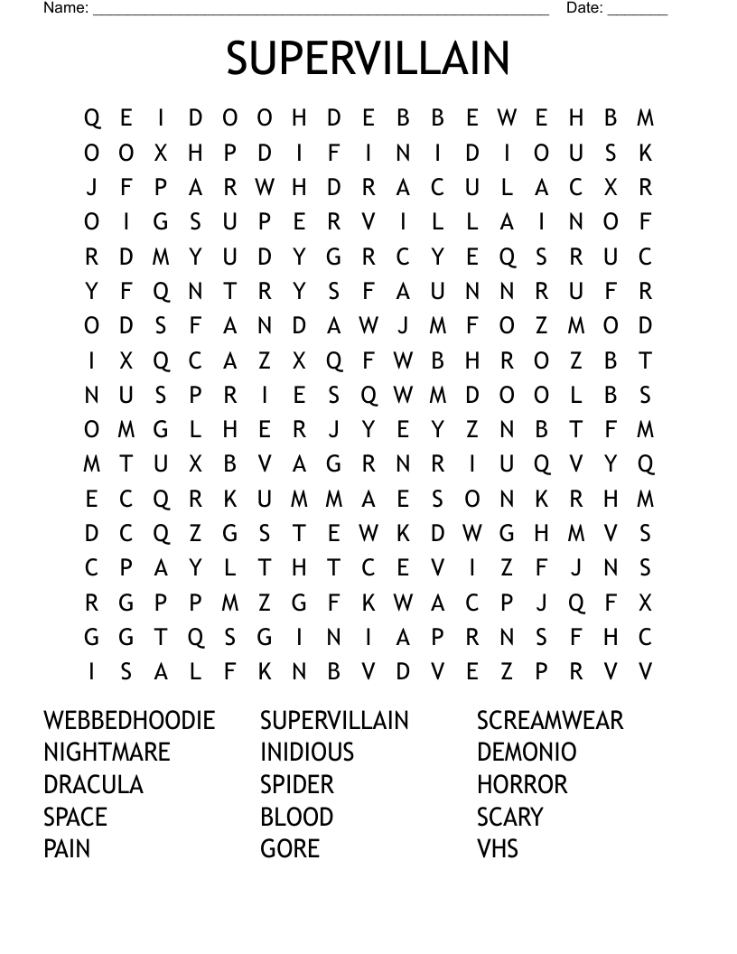 SUPERVILLAIN Word Search
