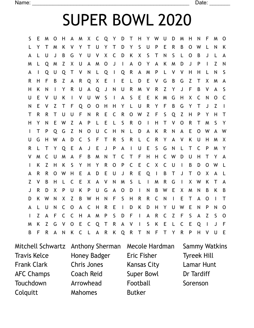 SUPER BOWL 2020 Word Search