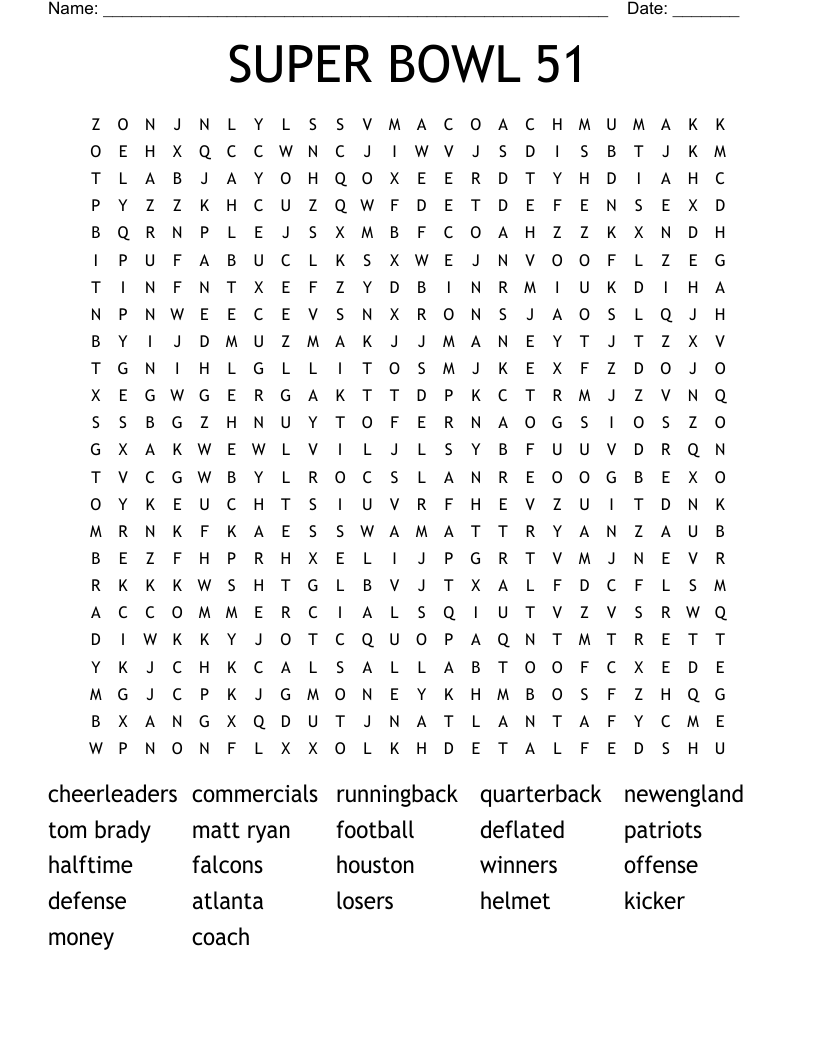 SUPER BOWL 51 Word Search