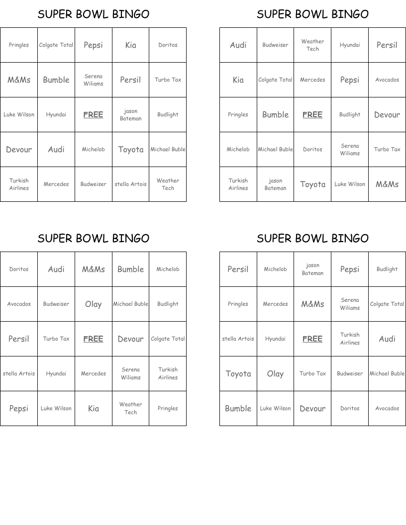 SUPER BOWL BINGO