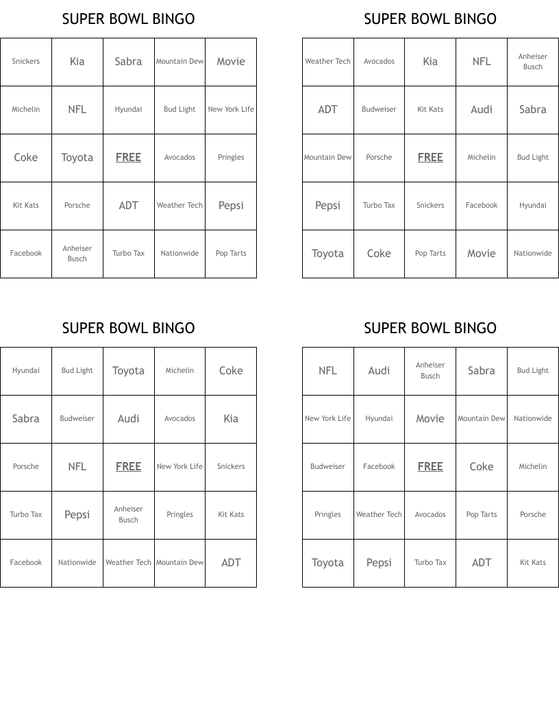 SUPER BOWL BINGO