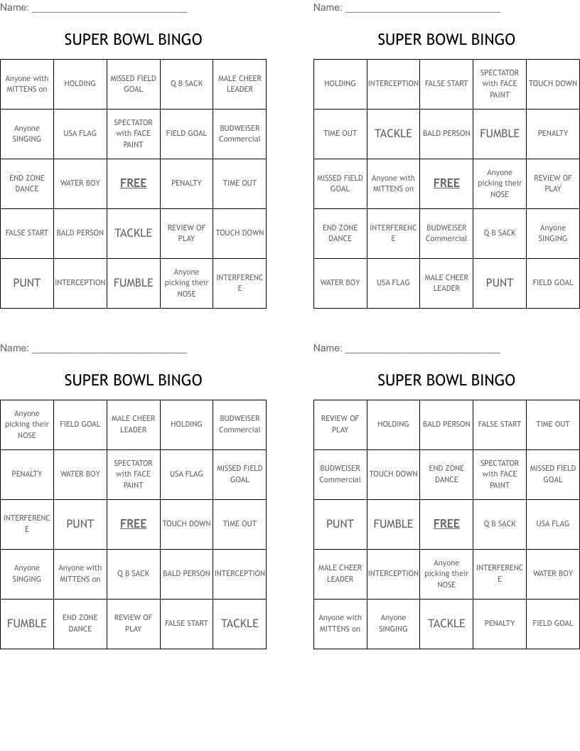 SUPER BOWL BINGO