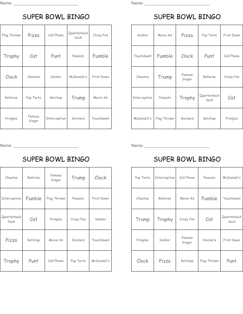 SUPER BOWL BINGO
