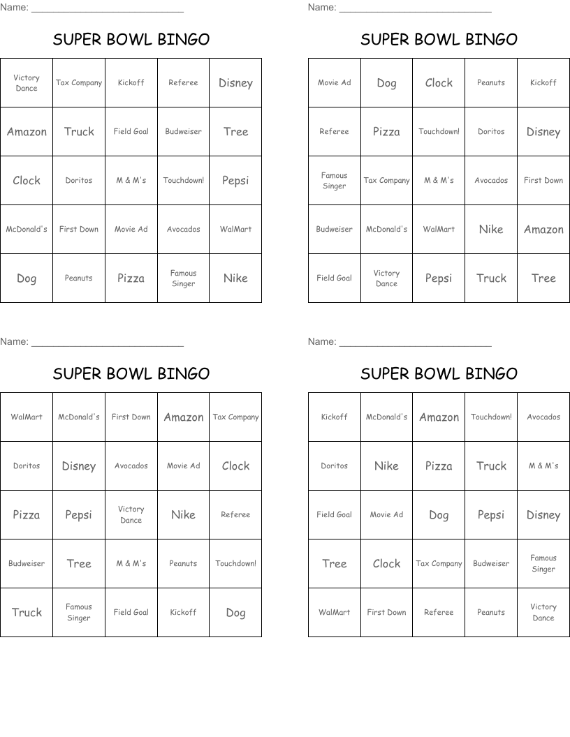 SUPER BOWL BINGO