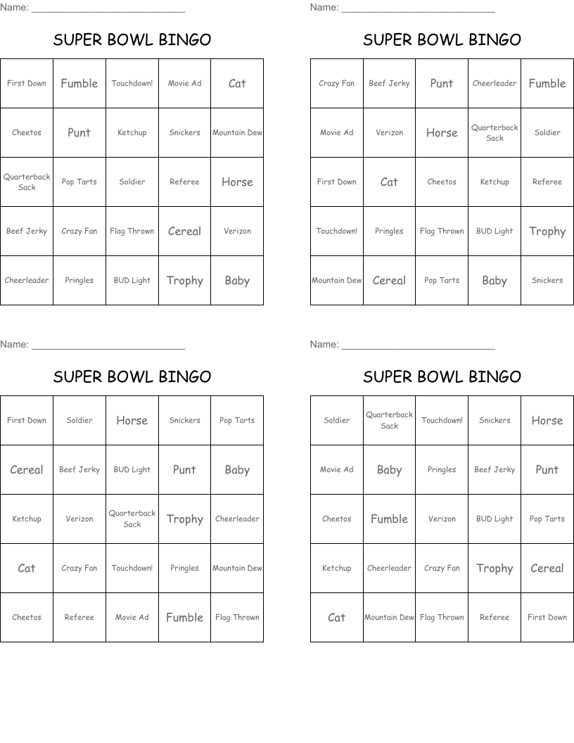 SUPER BOWL BINGO