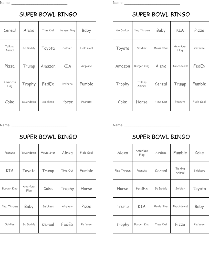 SUPER BOWL BINGO