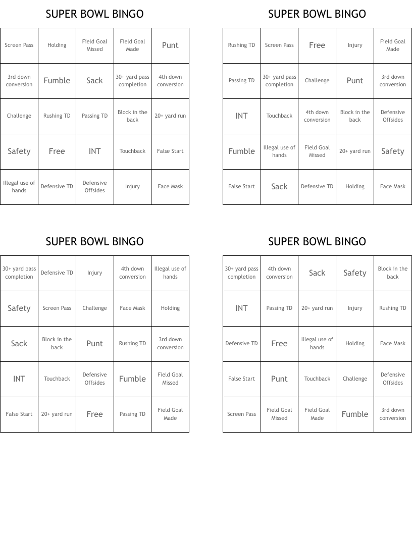 SUPER BOWL BINGO
