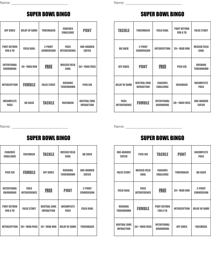 SUPER BOWL BINGO