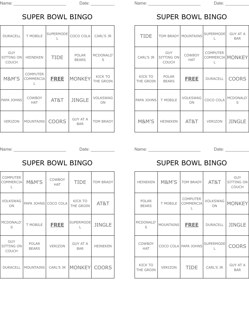 SUPER BOWL BINGO