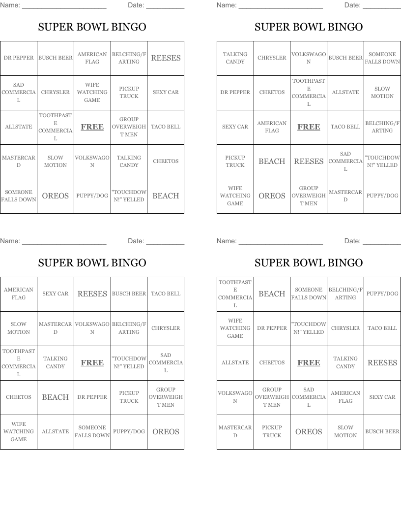 SUPER BOWL BINGO