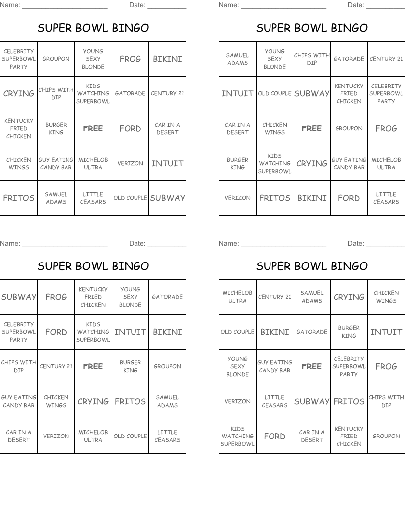 SUPER BOWL BINGO