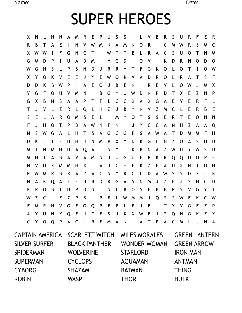 SUPER HEROES Word Search