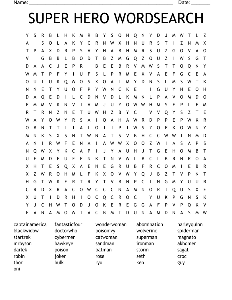 SUPER HERO WORDSEARCH