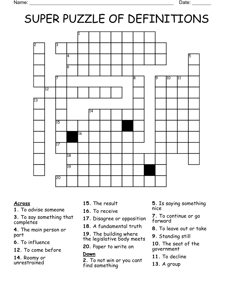 SUPER PUZZLE OF DEFINITIONS Crossword