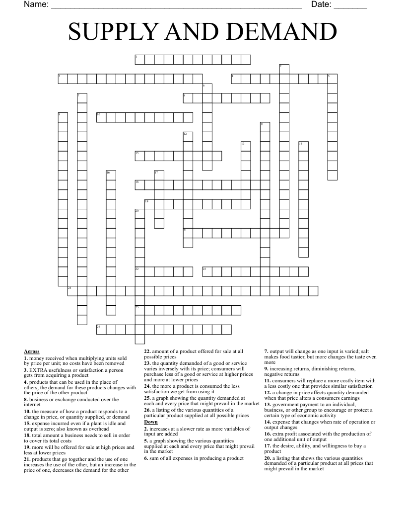 SUPPLY AND DEMAND Crossword