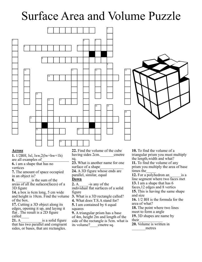 Surface Area and Volume Puzzle Crossword