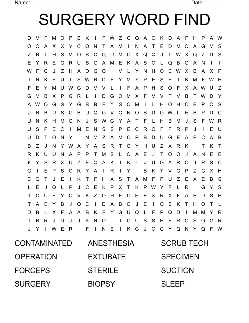 SURGERY WORD FIND Word Search