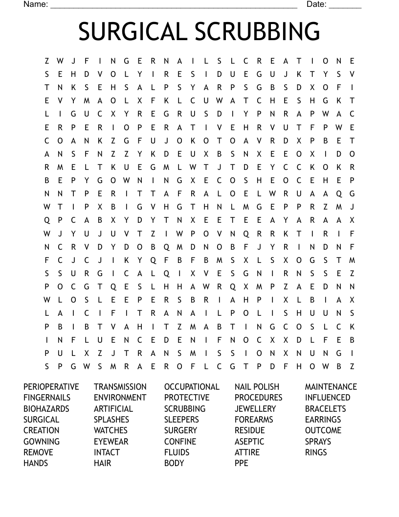 SURGICAL SCRUBBING Word Search
