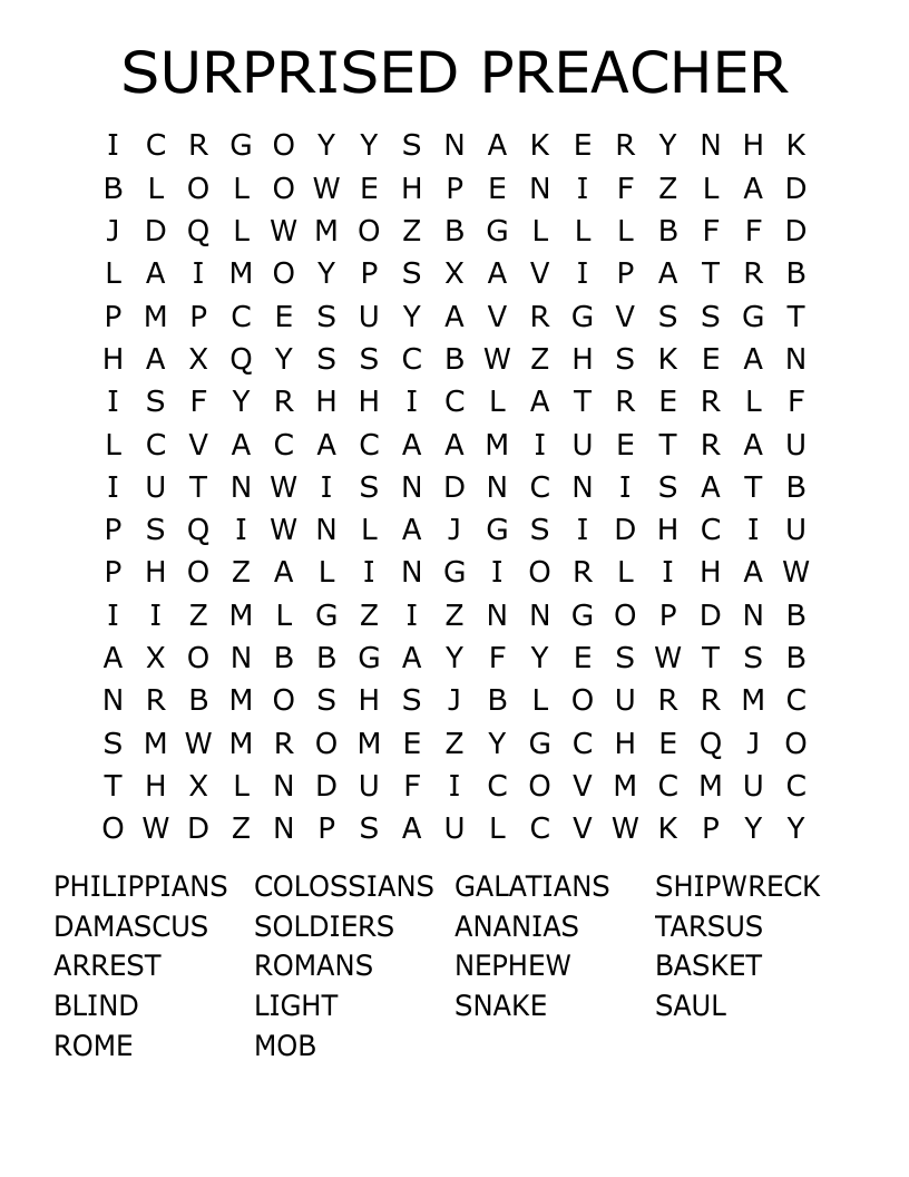 SURPRISED PREACHER Word Search
