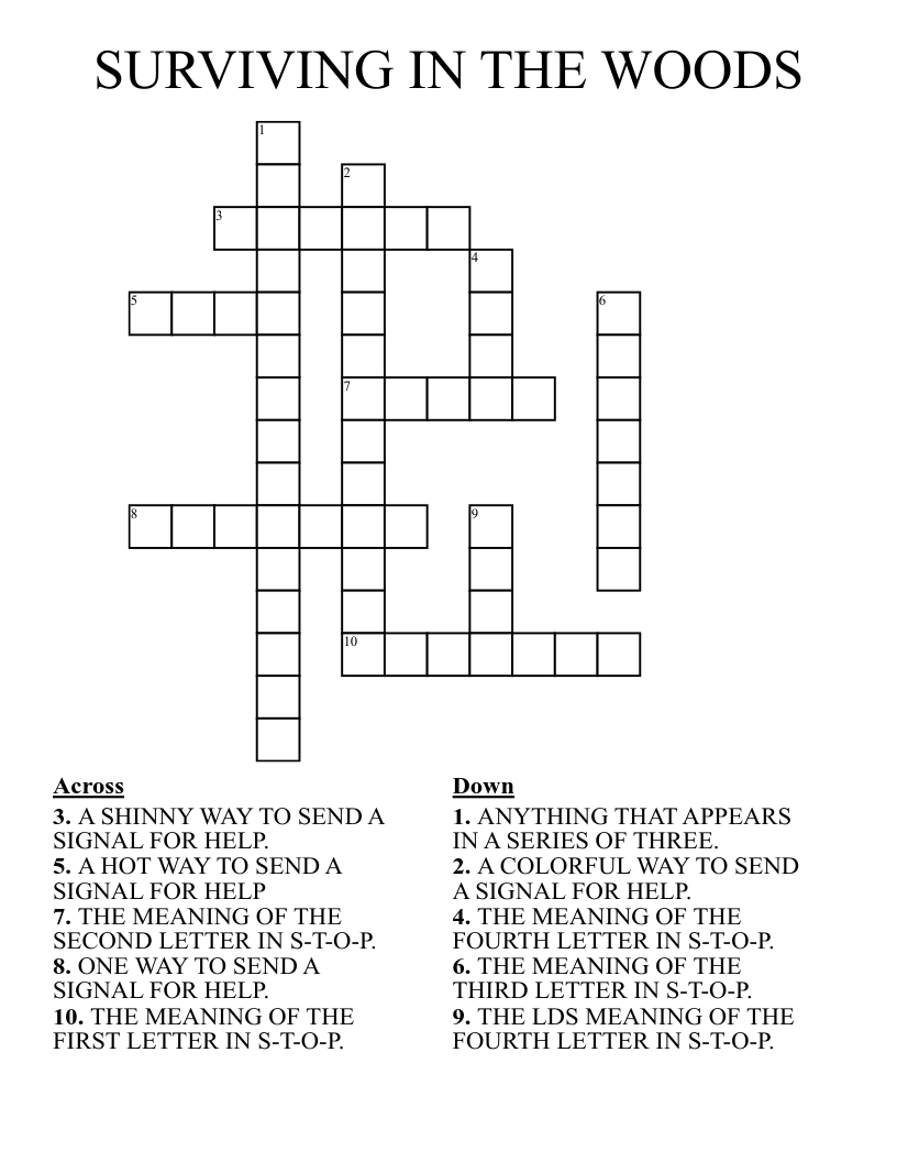 SURVIVING IN THE WOODS Crossword
