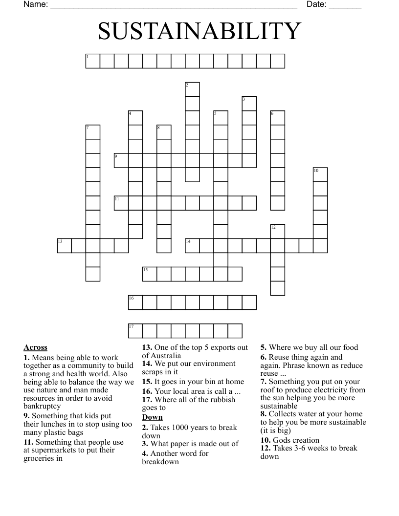 SUSTAINABILITY Crossword