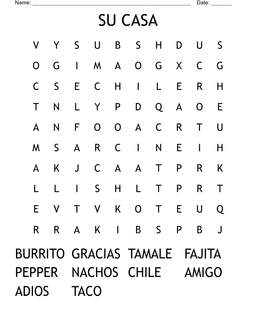 SU CASA Word Search