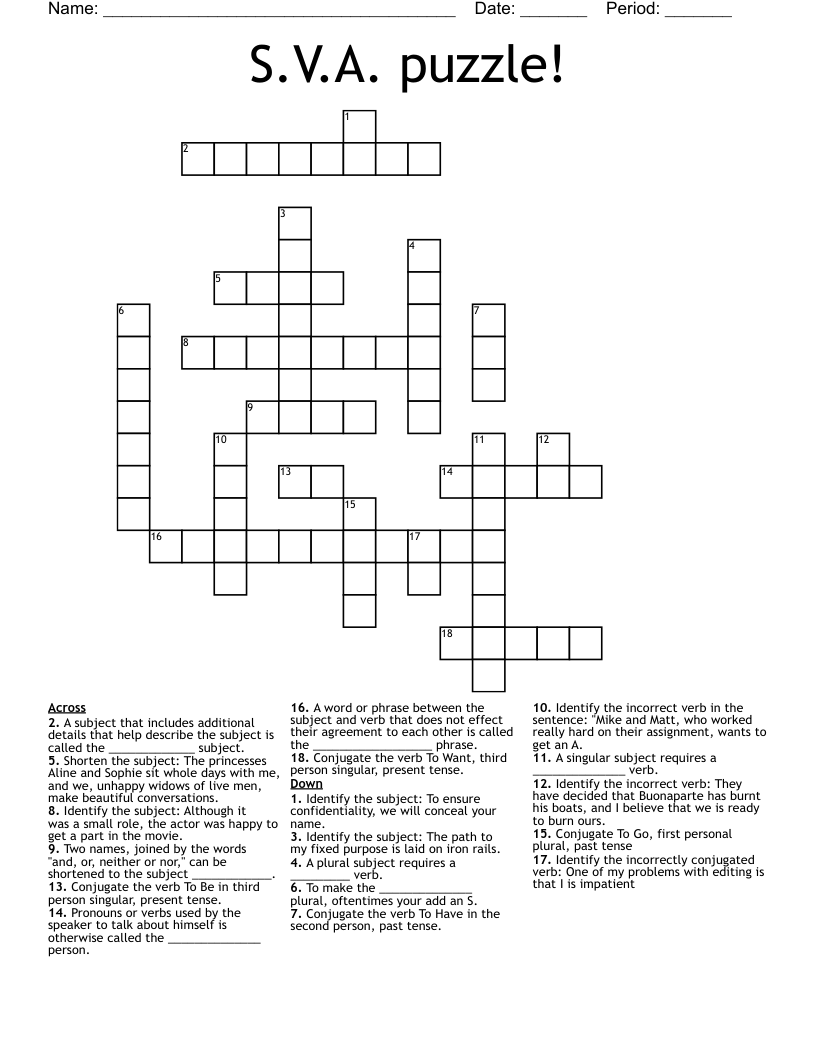 S.V.A. puzzle! Crossword