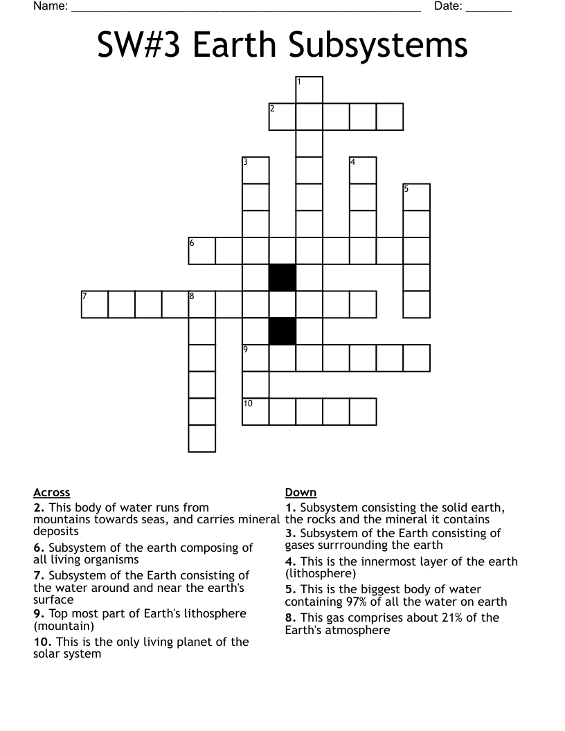 SW#3 Earth Subsystems Crossword