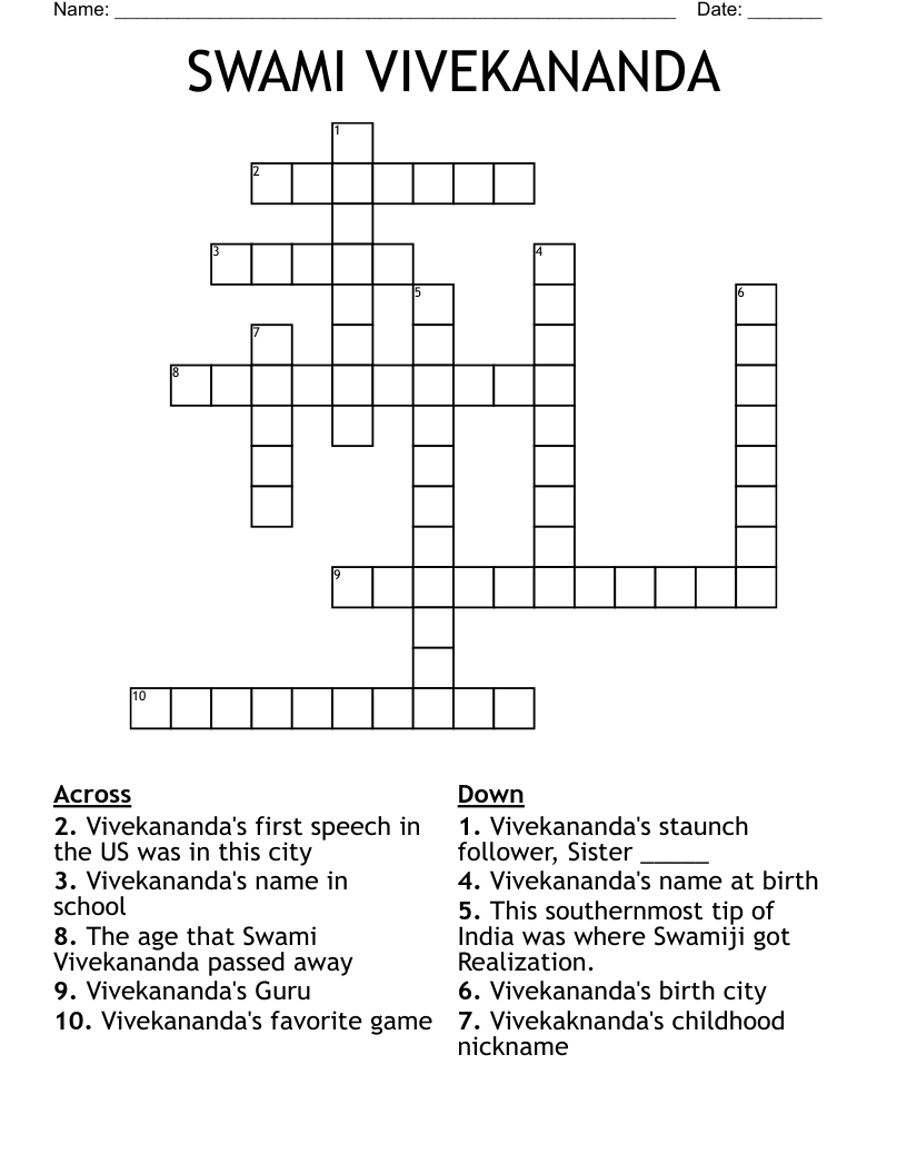 SWAMI VIVEKANANDA Crossword