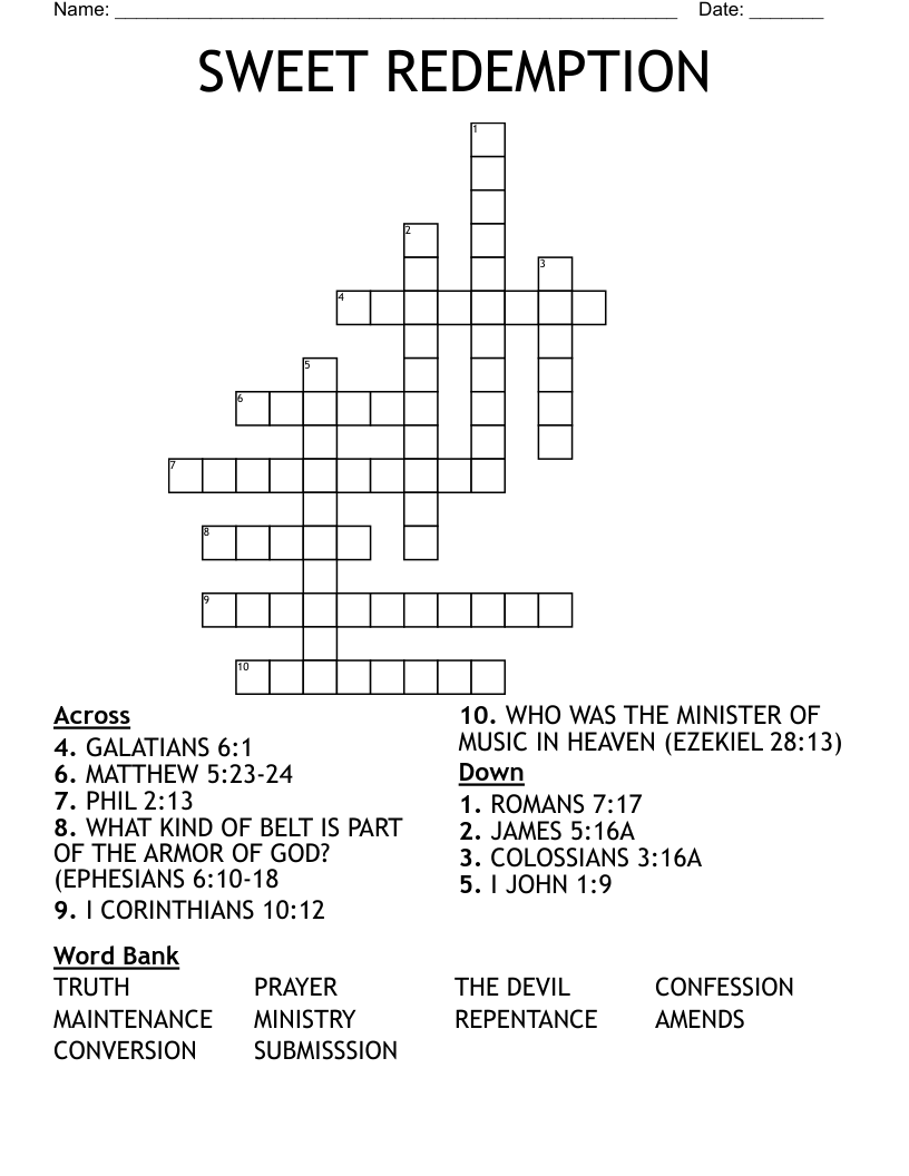 SWEET REDEMPTION Crossword