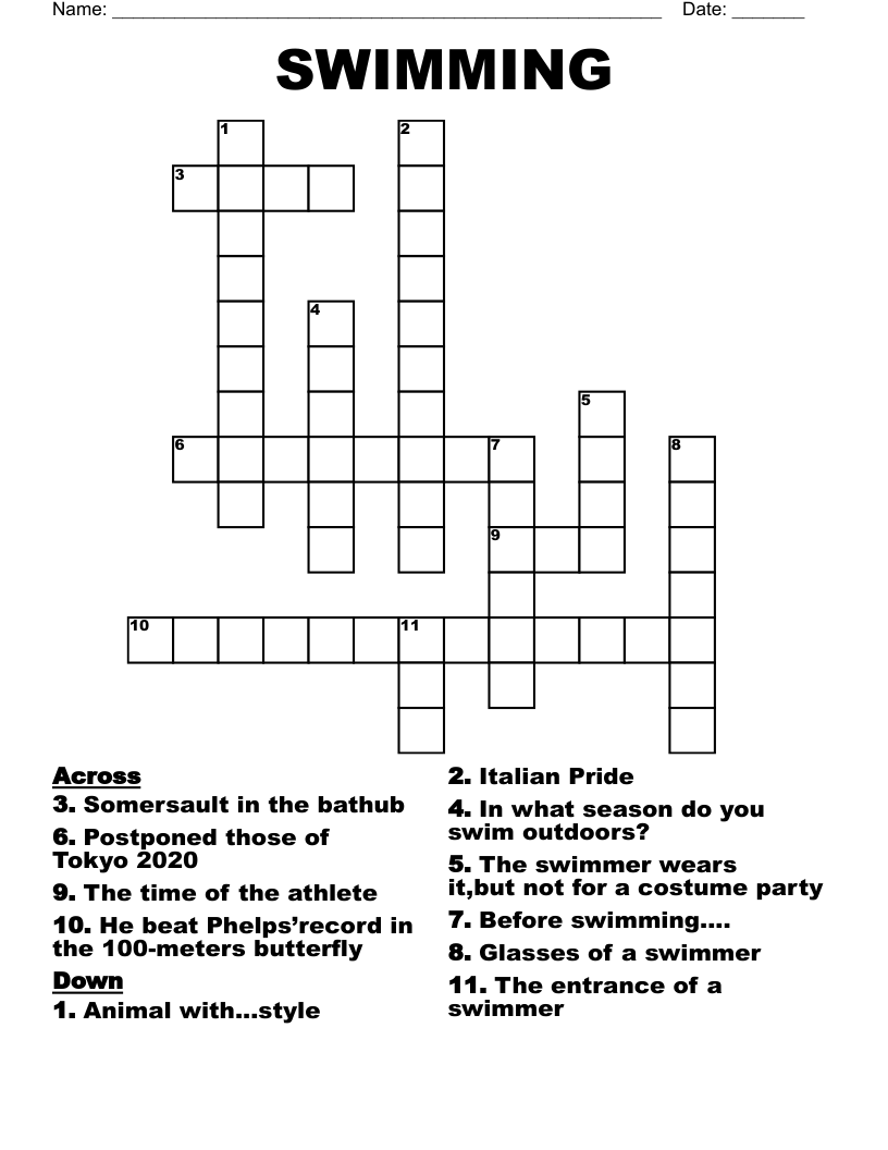 SWIMMING  Crossword