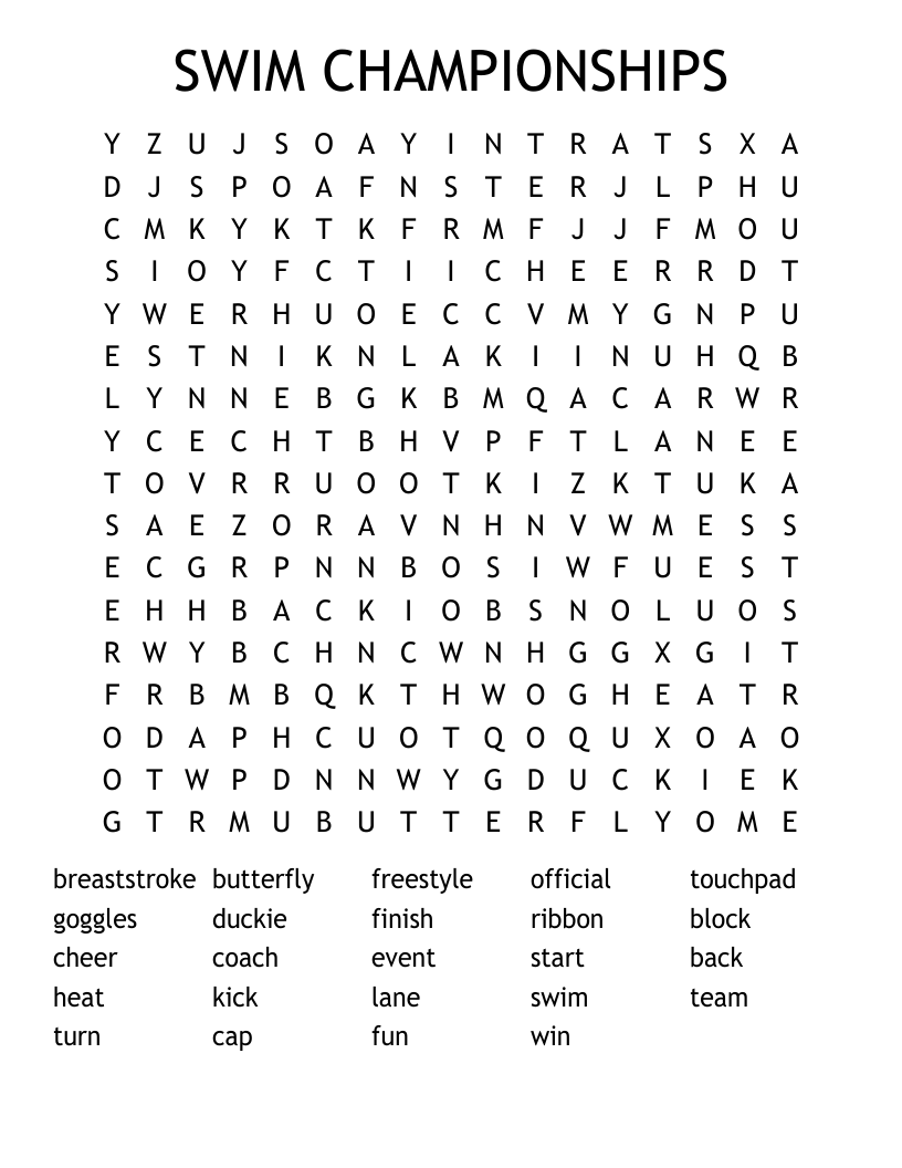 SWIM CHAMPIONSHIPS Word Search