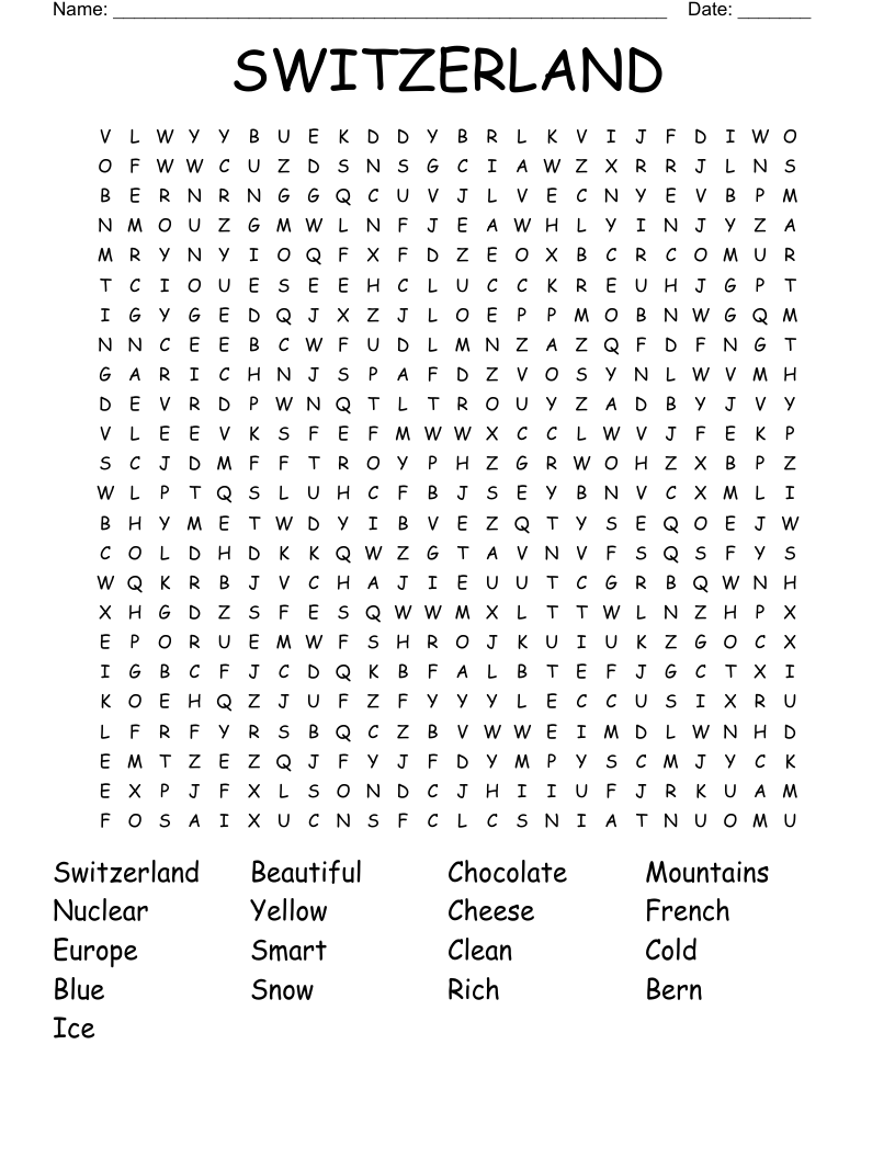 SWITZERLAND  Word Search