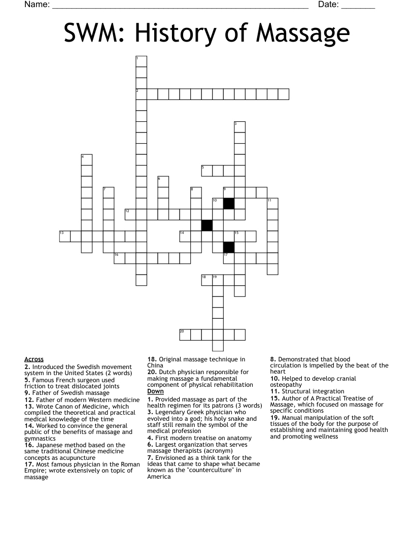 SWM:  History of Massage Crossword