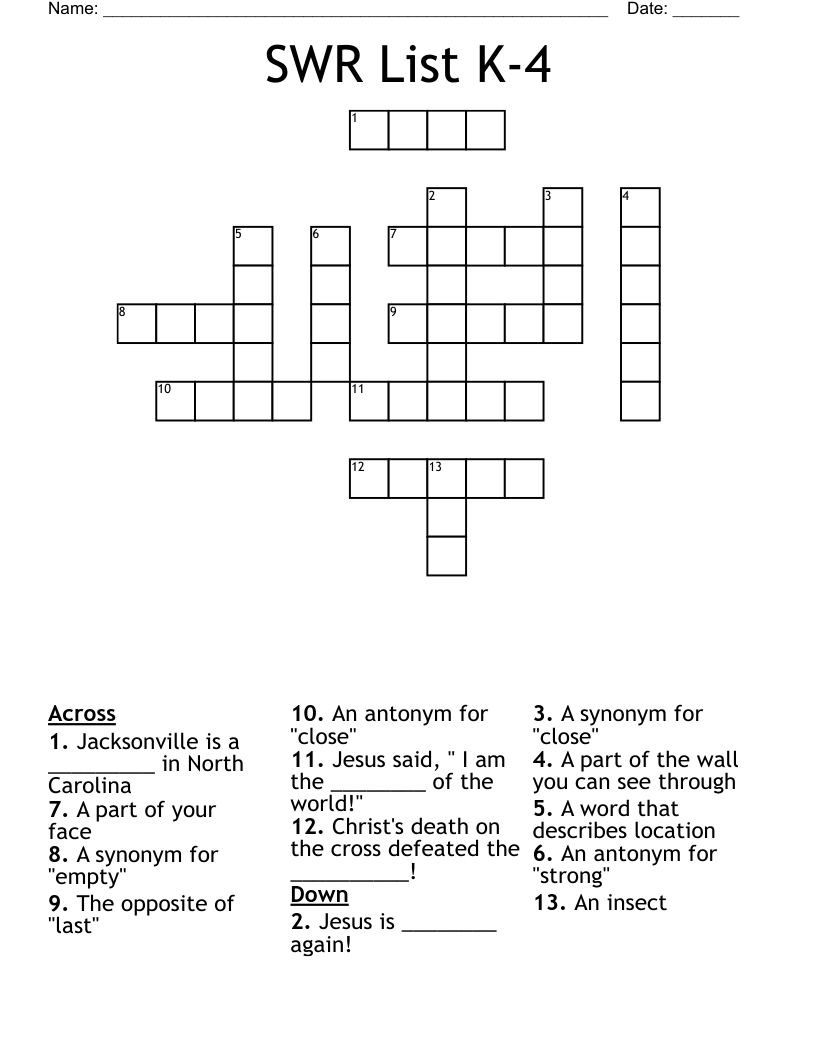SWR List K-4 Crossword