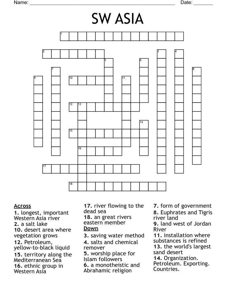 SW ASIA Crossword